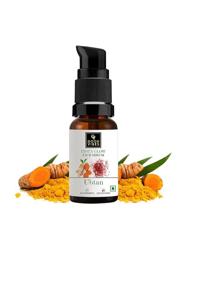 Good Vibes Ubtan Insta Glow Face Serum Rejuvenate Skin Moisturize Brightening & Nourishing Skin Serum For All Skin Types Vegan With Turmeric, Saffron, Vitamin B3 - No Parabens, Sulphates & Mineral Oil