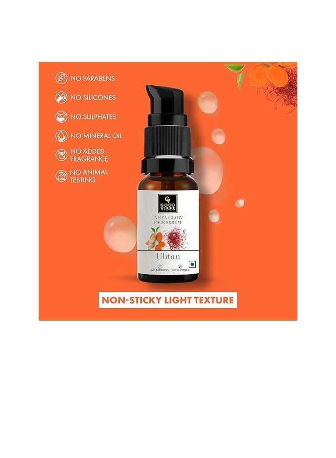 Good Vibes Ubtan Insta Glow Face Serum Rejuvenate Skin Moisturize Brightening & Nourishing Skin Serum For All Skin Types Vegan With Turmeric, Saffron, Vitamin B3 - No Parabens, Sulphates & Mineral Oil