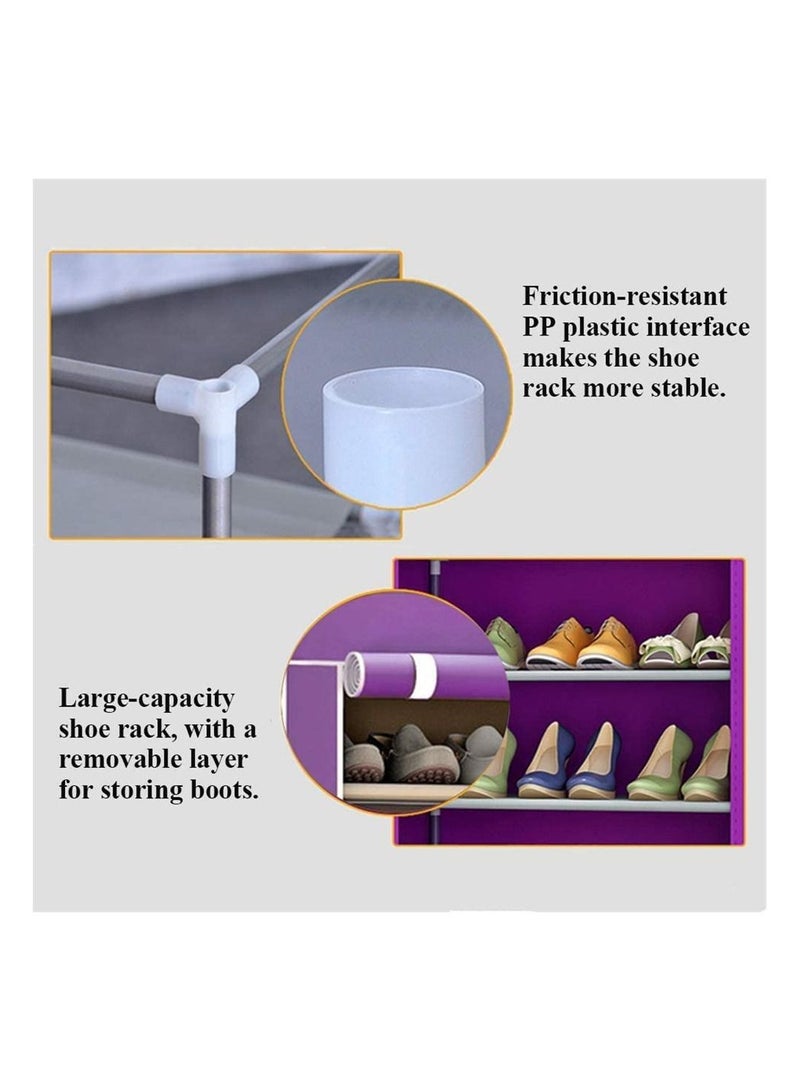 12-Layer Double Dust Proof and Damp Cabinet Shoe Rack, Steel Pipe, Non-Woven Cloth Brown
