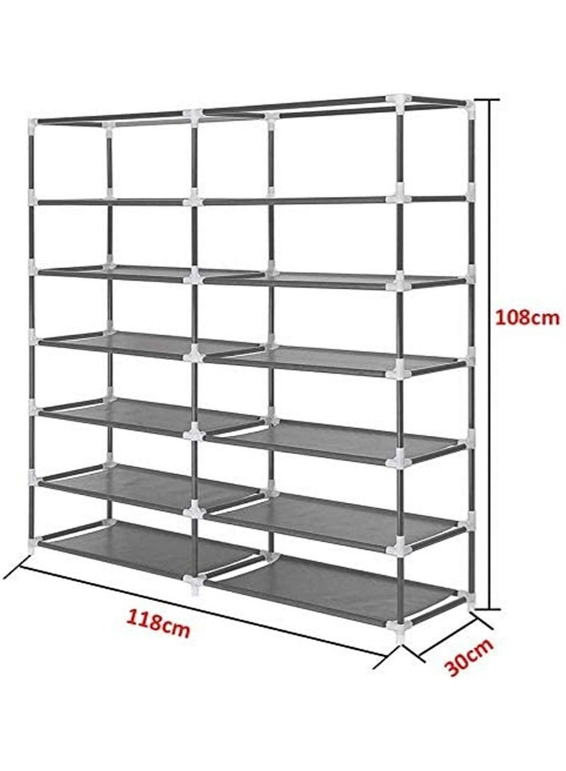 12-Layer Double Dust Proof and Damp Cabinet Shoe Rack, Steel Pipe, Non-Woven Cloth Brown