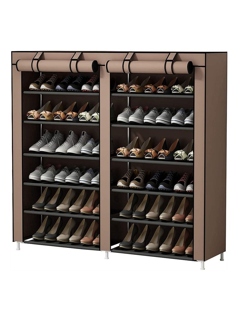 12-Layer Double Dust Proof and Damp Cabinet Shoe Rack, Steel Pipe, Non-Woven Cloth Brown