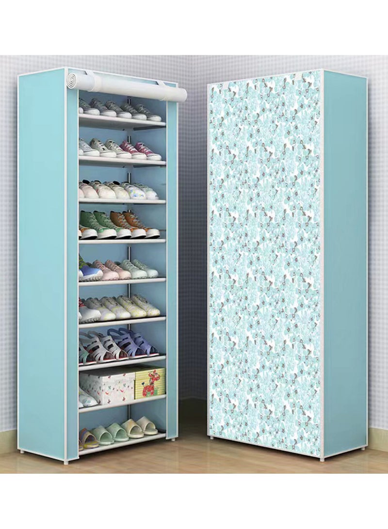 9 Tiers Shoes Rack with Dustproof Cover Adjustable Tall Shoe Storage Hold 24 Pairs of Shoes Cabinet Closet Shoe Organizer Shelf Doorway Corridor 30x60x155cm, Sky Blue