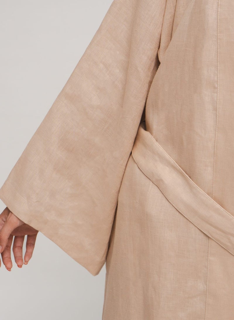 Reese, Italian Linen Kimono Midcalf Jacket in Beige