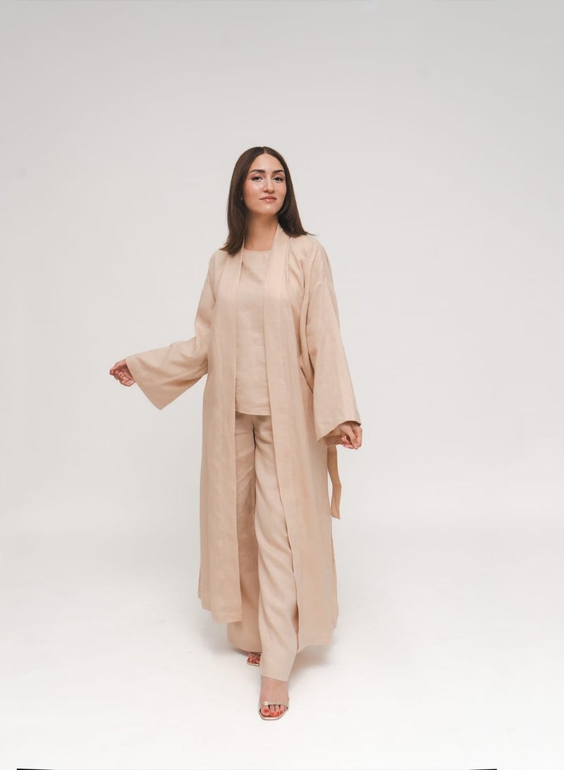 Reese, Italian Linen Kimono Midcalf Jacket in Beige