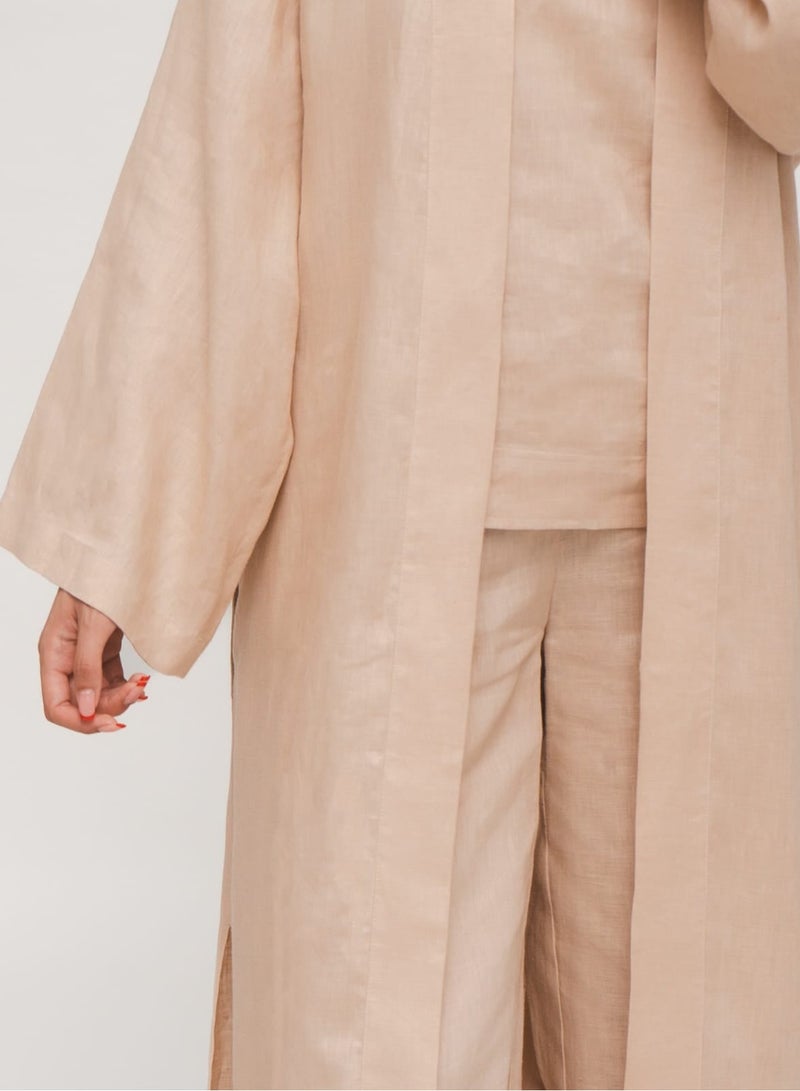 Reese, Italian Linen Kimono Midcalf Jacket in Beige