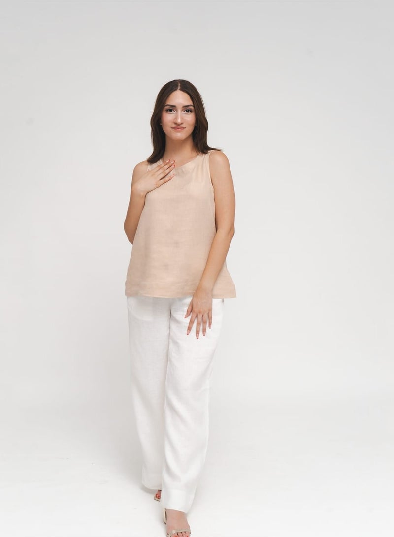 Ada, Italian Lenin A-Line Tank top in Beige