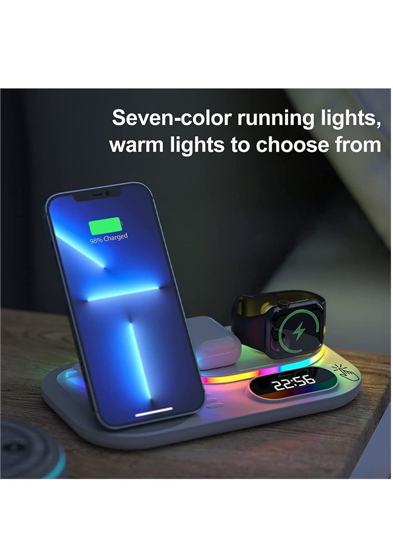 4 in 1 Wireless Charger Station,15W Qi Wireless Fast Charging Stand, Foldable LED Station Charger Stand, Fast Charger Stations for Apple iPhone 13/12/AirPods/Pro/iWatch/Samsung S20/S10 Black