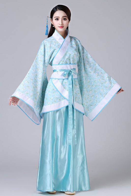 Womens Fairy Hanfu Tang Dress Costume SetBlue flower blue skirt Blue flower blue skirt