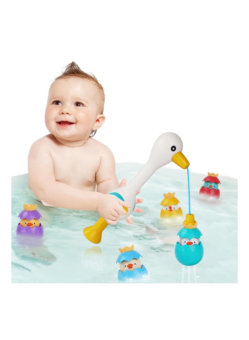 Bath Toy for Toddlers, 1-3 Bathtub Toy with Fishing Floating Squirts Toy Water Scoop Swimming Egret Bird and Stacking Cups, No Mold Fishing Game, Harmless for Infants for Boys Grils(6 Pack)