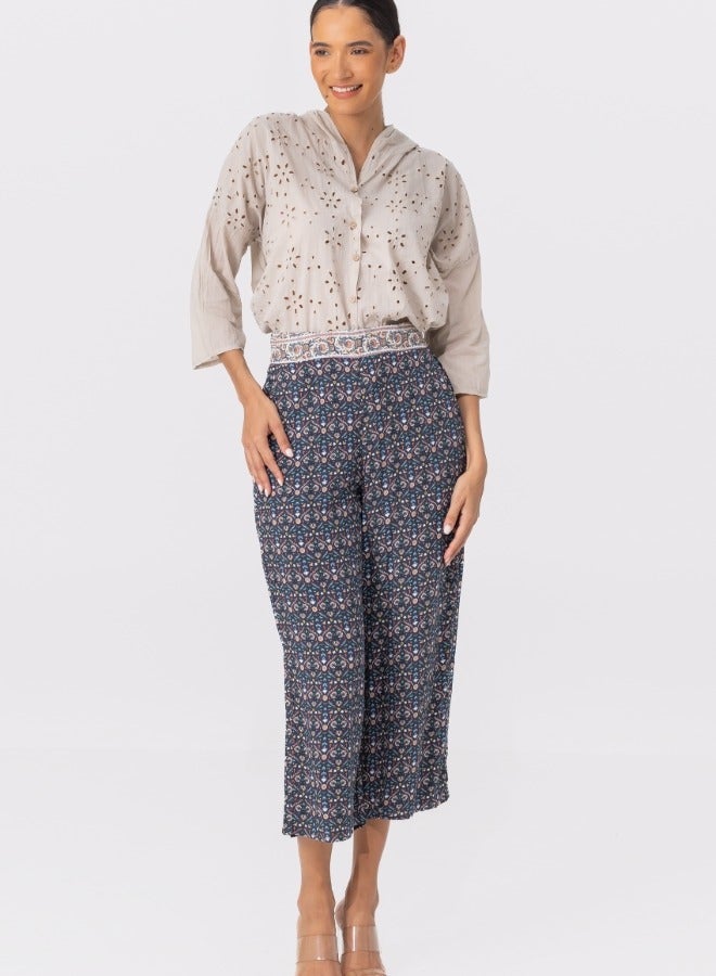 Bohemian Print High-Waisted Wide Leg Pants