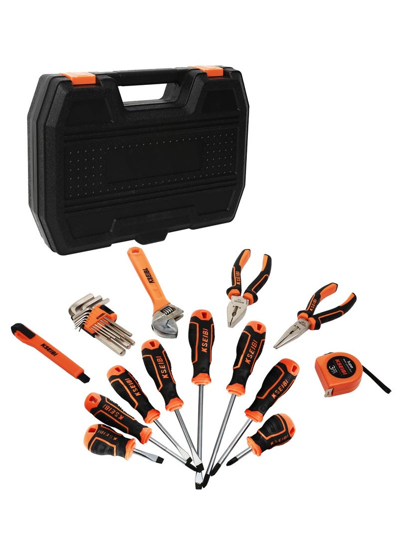 Full Toolset Plastic Box 22-Pc, Plastic, Use On Many Jobs Around the Home. Home Repair, Maintenance and Improvement, Includes Screwdrivers in Several Sizes, Pliers, Wrenches and Multi-Sizes Sockets.