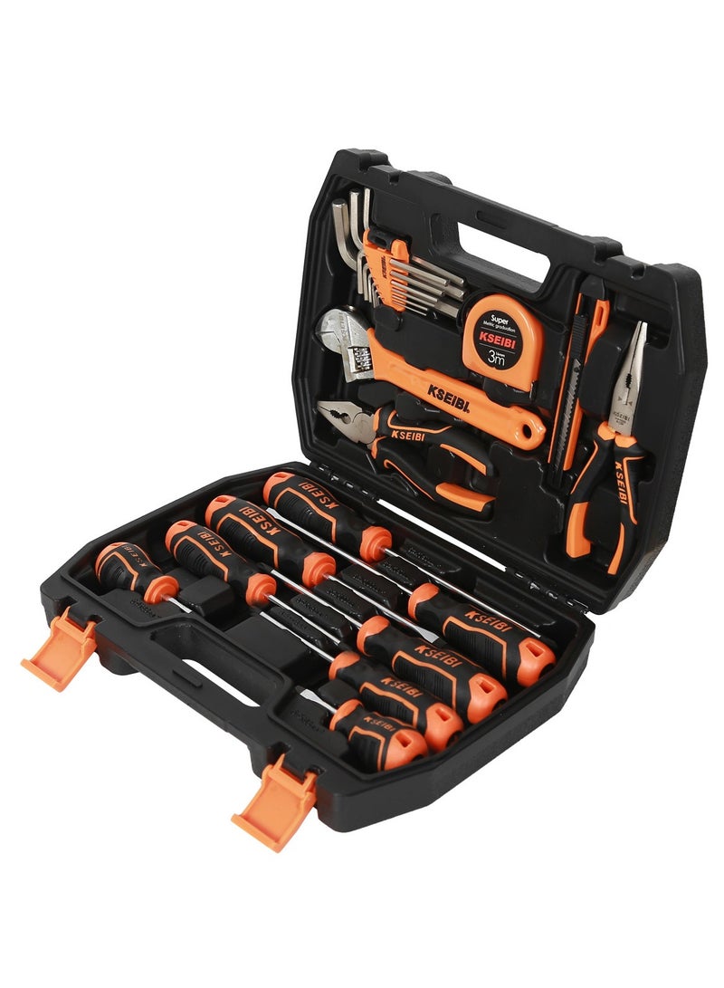 Full Toolset Plastic Box 22-Pc, Plastic, Use On Many Jobs Around the Home. Home Repair, Maintenance and Improvement, Includes Screwdrivers in Several Sizes, Pliers, Wrenches and Multi-Sizes Sockets.