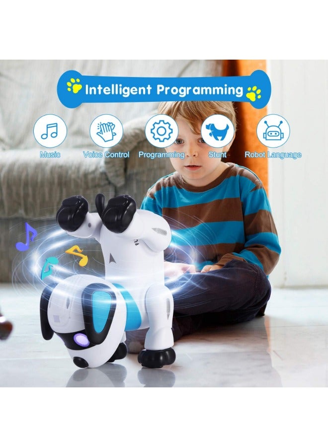 Remote Control Robot Dog Toy | Programmable Interactive Dancing Robot for Kids 5+ - RC Stunt Dog with Sound & LED Eyes