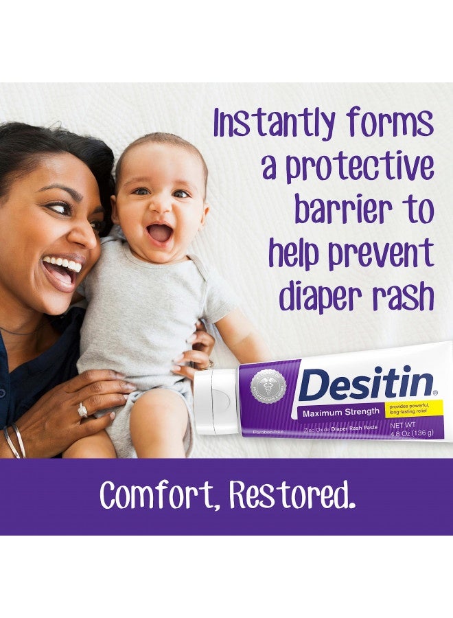 Desitin Maximum Strength Baby Diaper Rash Cream With 40% Zinc Oxide For Treatment, Relief And Prevention, Hypoallergenic, Phthalate- And Paraben-Free Paste, 4.8 Oz