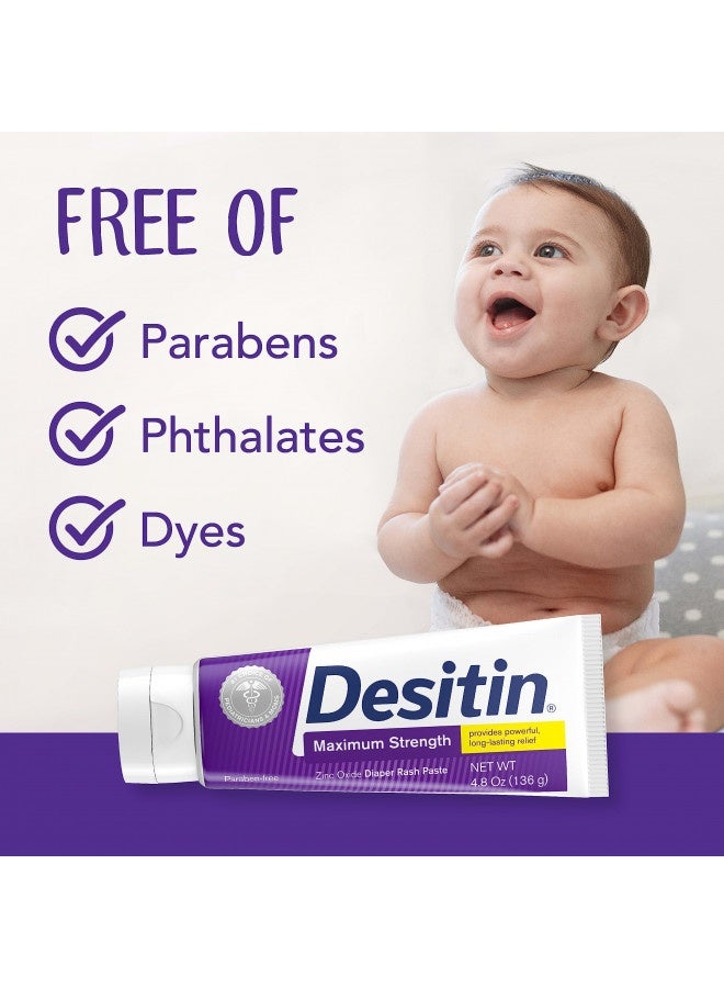 Desitin Maximum Strength Baby Diaper Rash Cream With 40% Zinc Oxide For Treatment, Relief And Prevention, Hypoallergenic, Phthalate- And Paraben-Free Paste, 4.8 Oz