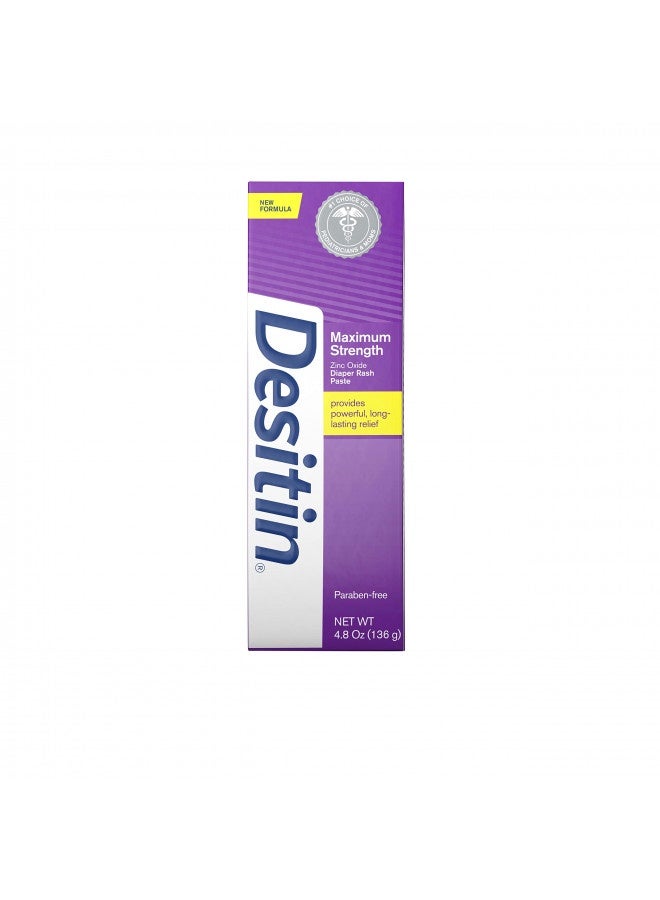 Desitin Maximum Strength Baby Diaper Rash Cream With 40% Zinc Oxide For Treatment, Relief And Prevention, Hypoallergenic, Phthalate- And Paraben-Free Paste, 4.8 Oz