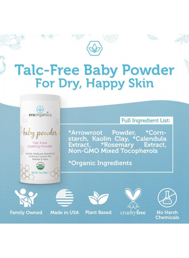 Usda Organic Baby Powder Talc-Free Dusting Powder - Soothing Organic Arrowroot, Calendula And Cornstarch Baby Powder For Newborn, Babies And Toddlers - Talc Free Baby Powder Made In Usa - 3Oz/85G