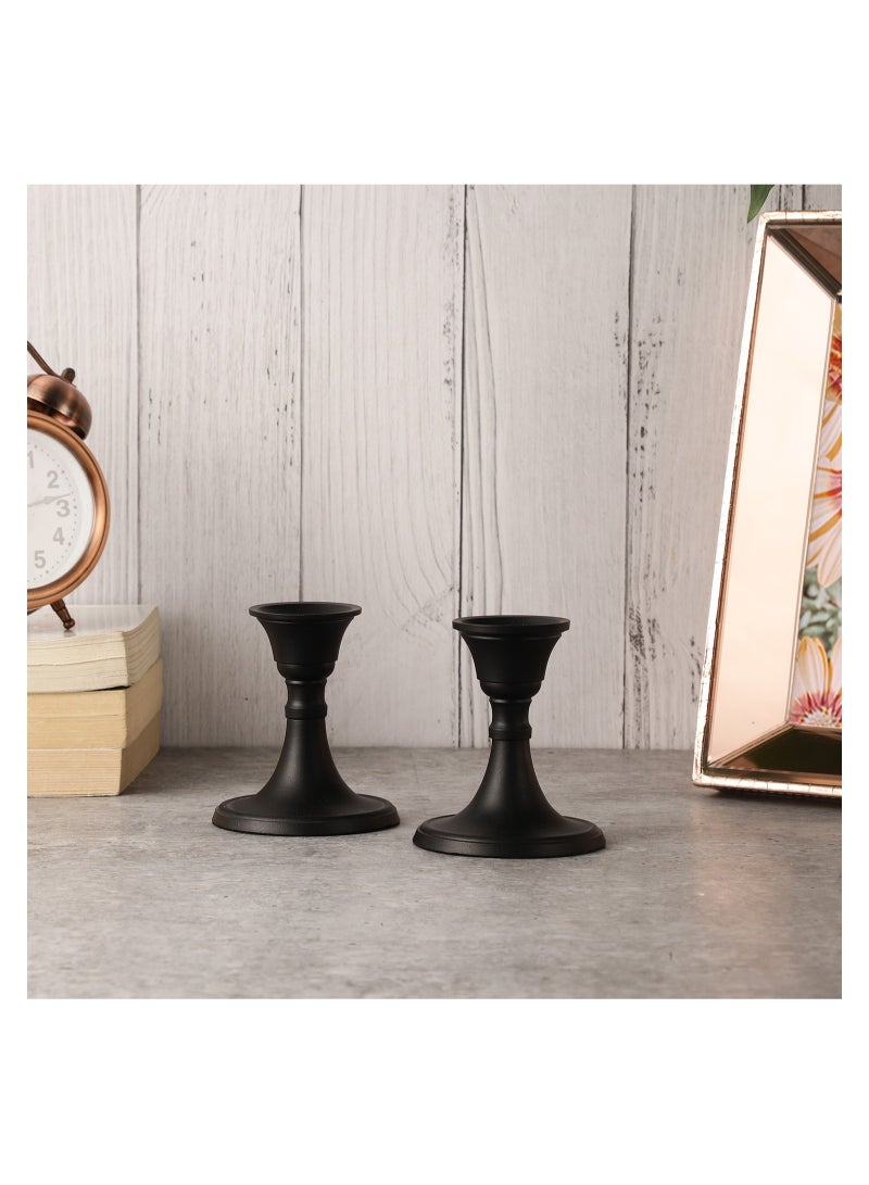 Voidrop Mini Candlestick Holders Set 2 Pcs,Taper Candle Holders, Candle Holders, candle holders for table centerpiece for Wedding, Festival, Party and Festival Decor (Black)