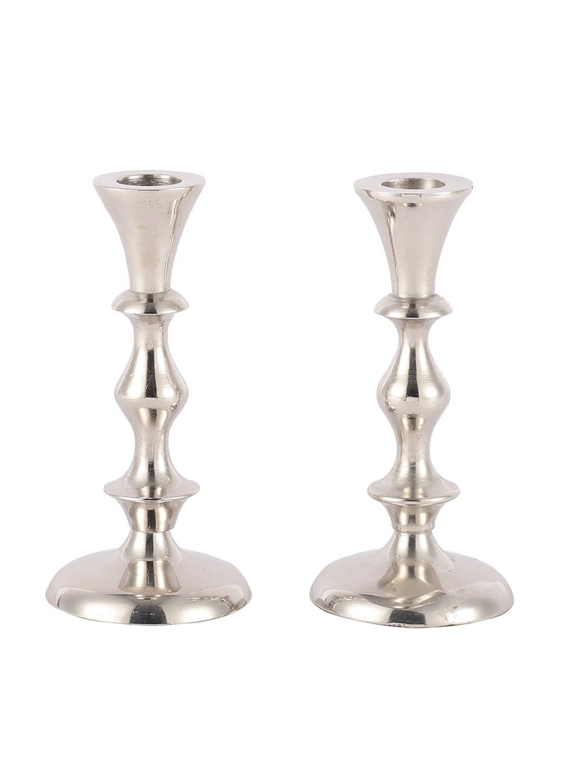 Voidrop set of 2 Pillar Candle Holder,Taper candle holder for retro candleholder, Formal Events, Wedding, Church, Holiday Décor, Dinning Table Centerpiece Candles (Silver)