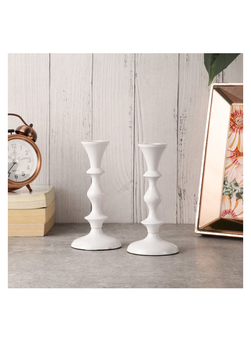 Voidrop Set Of 2 Pillar Candle Holder Taper Candle Holder For Retro Candleholder Formal Events Wedding Holiday Decor Dinning Table Centerpiece Candles White