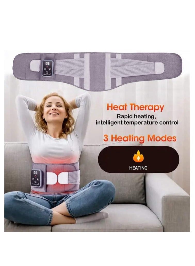 Cordless Fast Heating Pad with Vibration Massage, Portable Rechargeable Heat Belt for Lower Back Pain Relief and Abdominal Cramps, Auto Shut Off Feature for Safety.