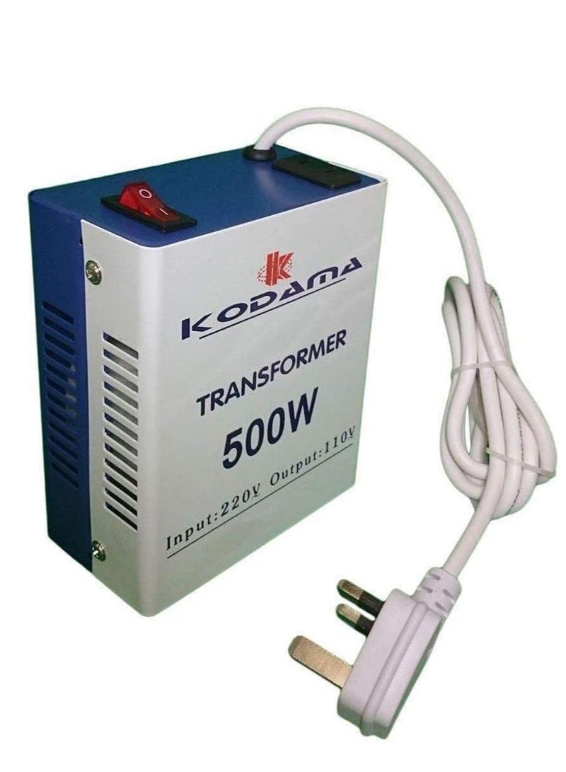 New Kodama Transformer 500 Watts Universal 3 Pin UK Power Cord With Safety Fuse Included Plug Transformer 220V To 110V Step Down Power Converter Input Voltage 220V And Output Voltage is 110V