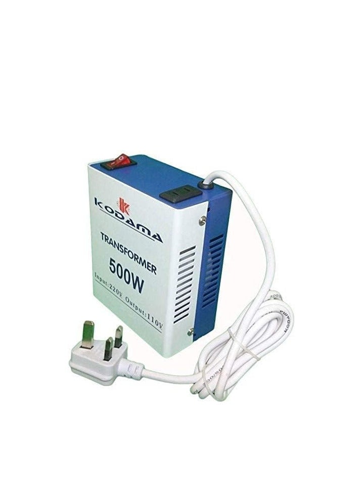 New Kodama Transformer 500 Watts Universal 3 Pin UK Power Cord With Safety Fuse Included Plug Transformer 220V To 110V Step Down Power Converter Input Voltage 220V And Output Voltage is 110V