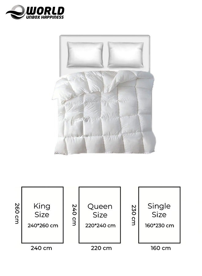 Cottage Style Microfiber Comforter Quilt, Ultra-Soft White Duvet for a Cozy Night's Sleep, Available in King (240x260 cm), Queen (220x240 cm), and Single (160x230 cm) Sizes