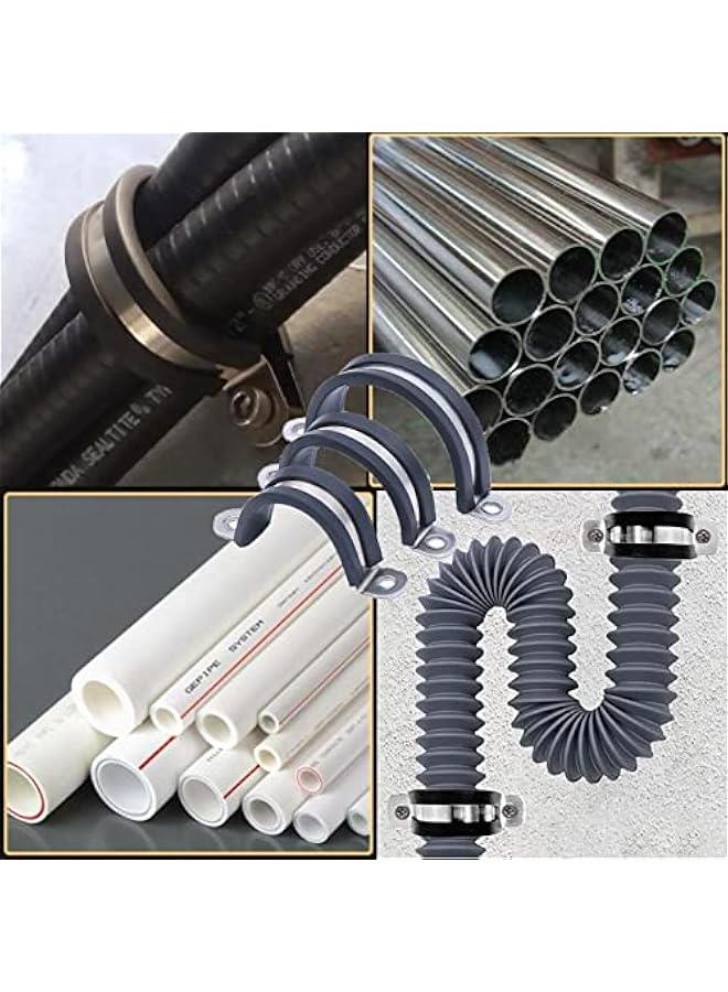 12 Pcs 22mm Rubber Pipe Strap 304 stainless steel Rubber Cushioned Cable Clamp, 2 hole u-tube strap clamp for Tube, Pipe or Wire Cord Installation