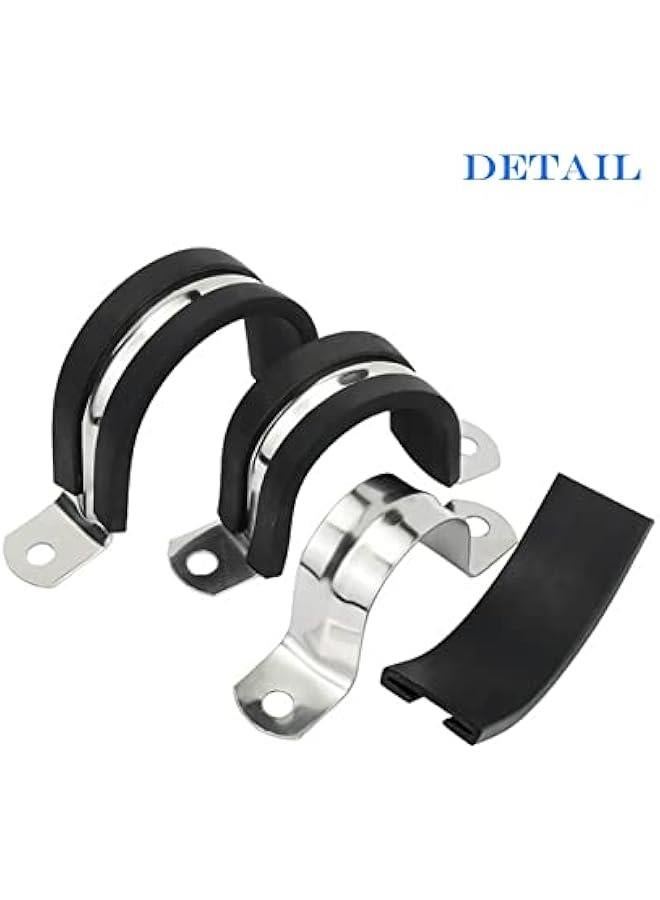 12 Pcs 22mm Rubber Pipe Strap 304 stainless steel Rubber Cushioned Cable Clamp, 2 hole u-tube strap clamp for Tube, Pipe or Wire Cord Installation