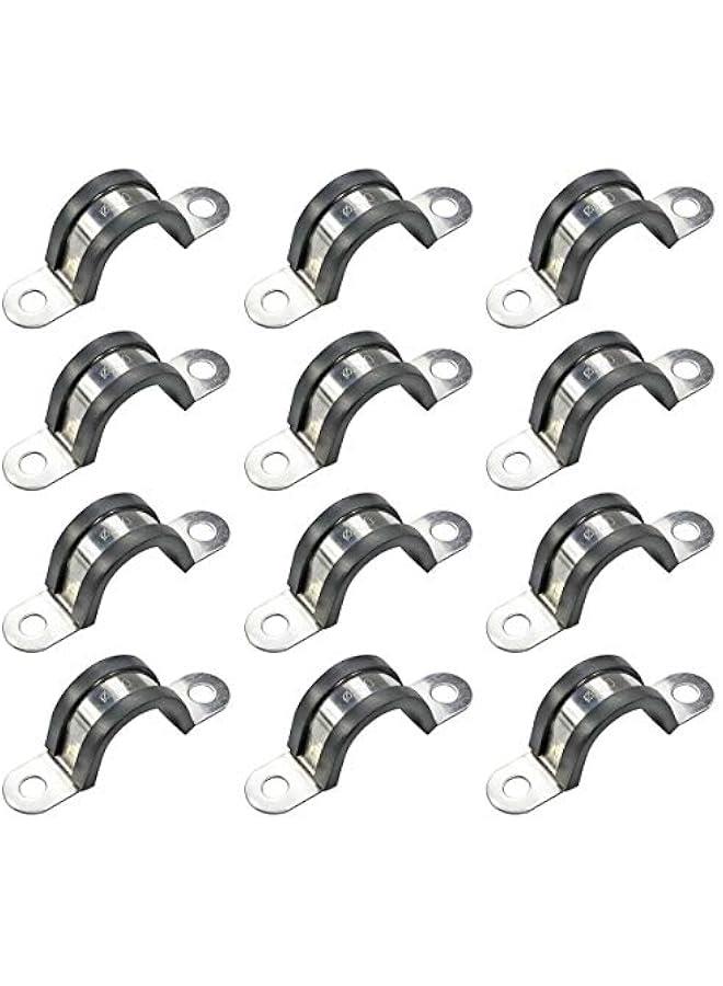 12 Pcs 22mm Rubber Pipe Strap 304 stainless steel Rubber Cushioned Cable Clamp, 2 hole u-tube strap clamp for Tube, Pipe or Wire Cord Installation