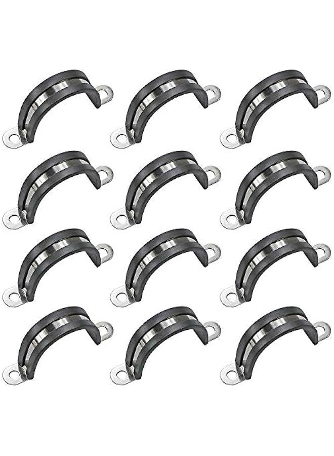 12 Pcs 42mm Rubber Pipe Strap 304 stainless steel Rubber Cushioned Cable Clamp, 2 hole u-tube strap clamp for Tube, Pipe or Wire Cord Installation