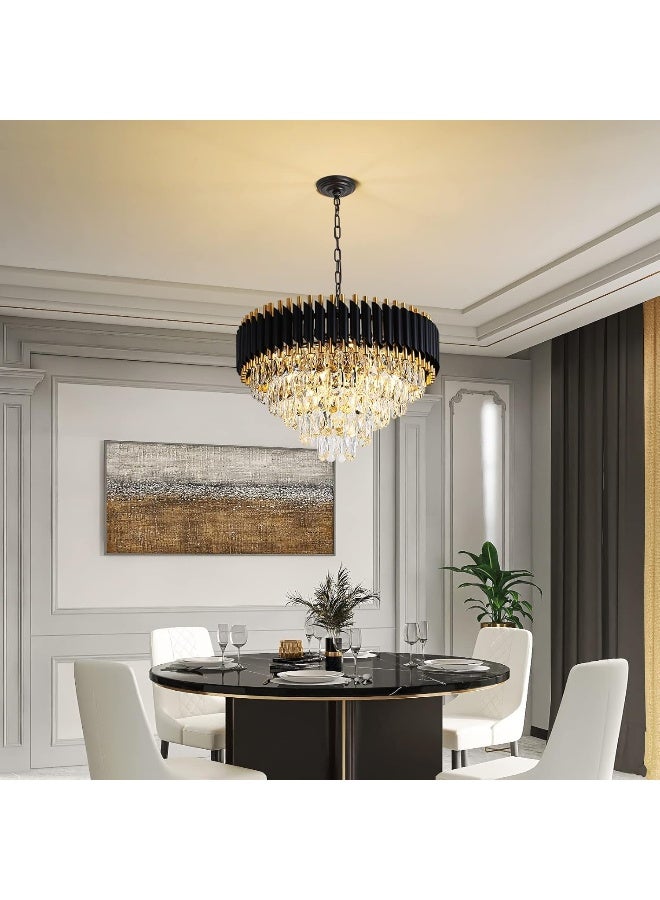 Akdxirun Gold Modern Crystal Chandeliers 5-Tier K9 Round Crystal Chandeliers Light Fixture 12 Lights Black Large Crystal Chandeliers Ceiling Light Fixture For Dining Room Living Room Bedroom Entryway