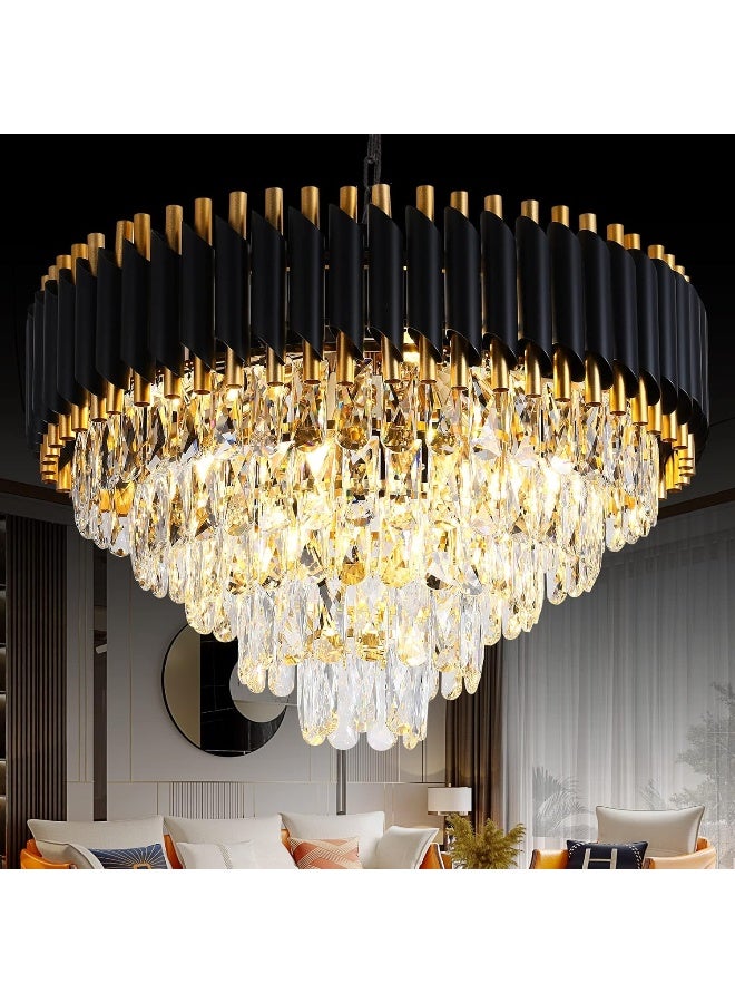Akdxirun Gold Modern Crystal Chandeliers 5-Tier K9 Round Crystal Chandeliers Light Fixture 12 Lights Black Large Crystal Chandeliers Ceiling Light Fixture For Dining Room Living Room Bedroom Entryway