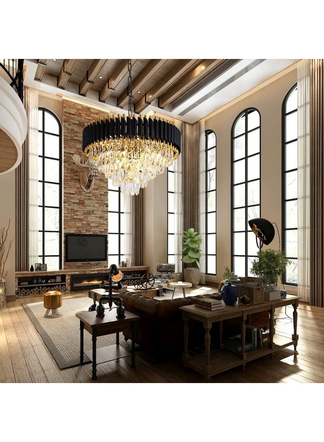 Akdxirun Gold Modern Crystal Chandeliers 5-Tier K9 Round Crystal Chandeliers Light Fixture 12 Lights Black Large Crystal Chandeliers Ceiling Light Fixture For Dining Room Living Room Bedroom Entryway