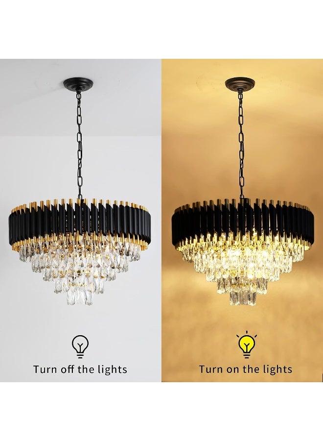 Akdxirun Gold Modern Crystal Chandeliers 5-Tier K9 Round Crystal Chandeliers Light Fixture 12 Lights Black Large Crystal Chandeliers Ceiling Light Fixture For Dining Room Living Room Bedroom Entryway