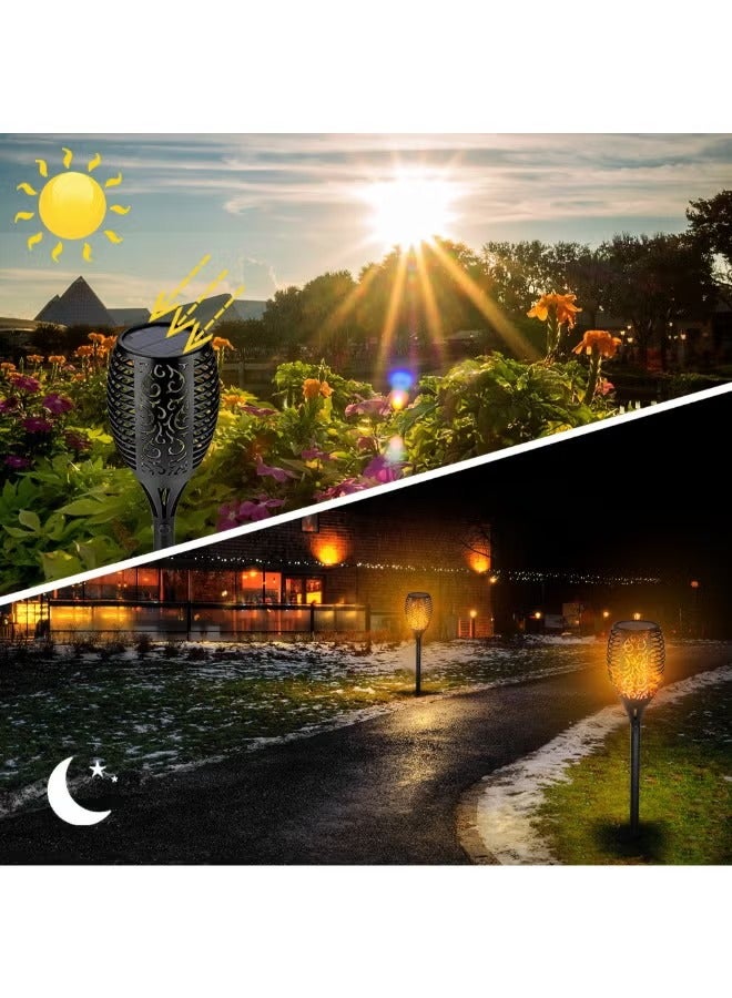 4-Piece Solar Torch Flickering Flame Lamp Black