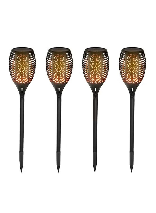 4-Piece Solar Torch Flickering Flame Lamp Black