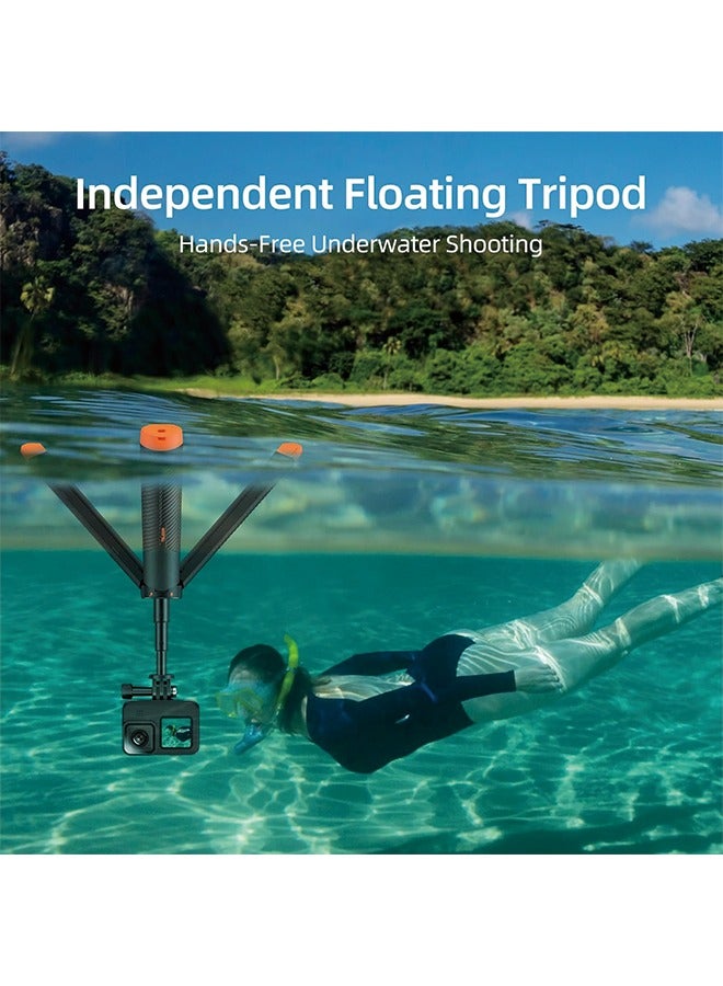 TELESIN 4 in 1 Selfie Stick Floating Hand Grip Tripod Waterproof Extendable Selfie Monopod for GoPro Hero 13, 12, 11, 10, 9, 8, 7, 6, 5, 4, 3, 3+、DJI OSMO、Insta360 and Most Action Camera