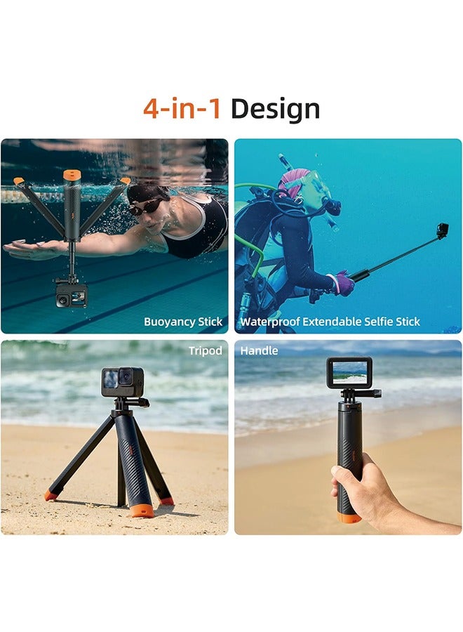 TELESIN 4 in 1 Selfie Stick Floating Hand Grip Tripod Waterproof Extendable Selfie Monopod for GoPro Hero 13, 12, 11, 10, 9, 8, 7, 6, 5, 4, 3, 3+、DJI OSMO、Insta360 and Most Action Camera