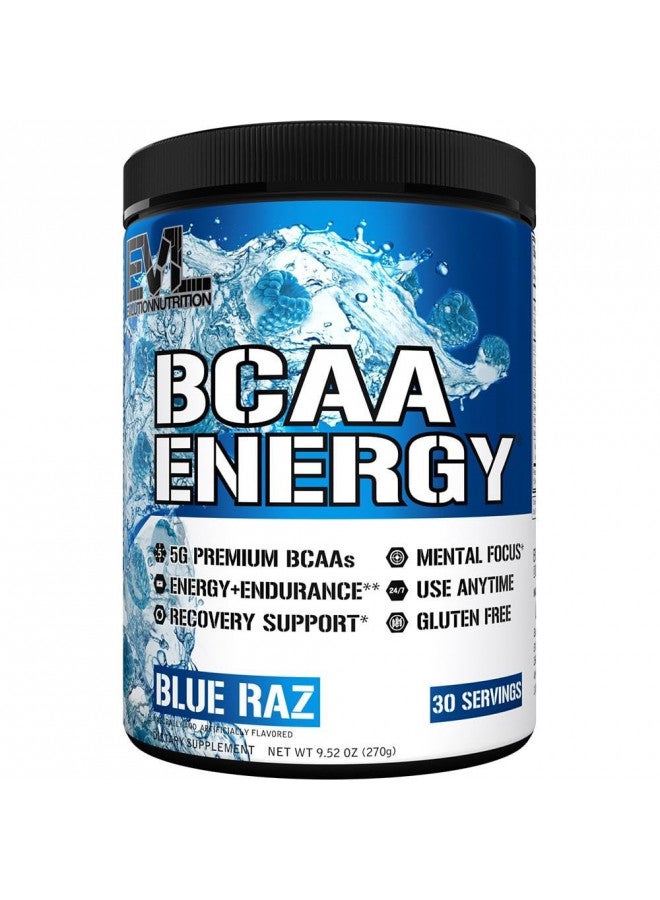 EVL BCAAs Amino Acids Powder - BCAA Energy Pre Workout Powder for Muscle Recovery Lean Growth and Endurance - Rehydrating BCAA Powder Post Workout Recovery Drink with Natural Caffeine - Blue Raz