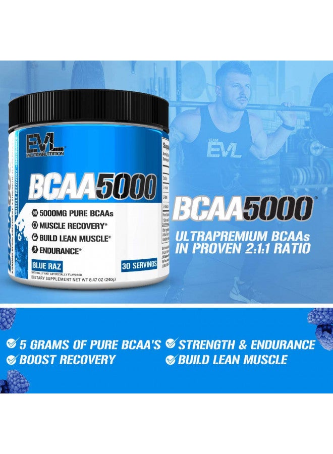 Evlution EVL BCAAs Amino Acids Powder - BCAA Powder Post Workout Recovery Drink and Stim Free Pre Workout Energy Drink Powder - 5g Branched Chain Amino Acids Supplement for Men - Blue Raz