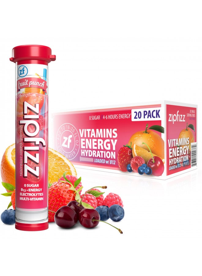 Zipfizz Energy Drink Mix, Electrolyte Hydration Powder with B12, Antioxidants, Electrolytes and Multi Vitamin, Fruit Punch (Pack of 20)