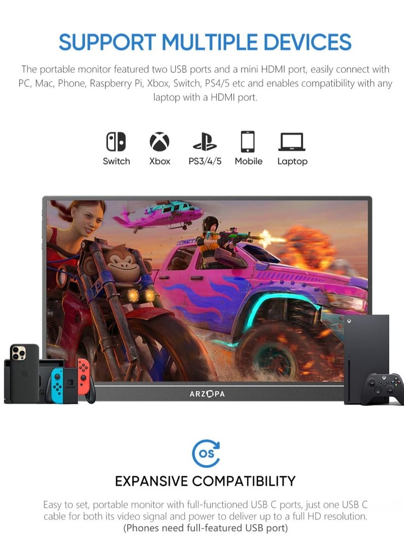 ARZOPA 16.1'' 144Hz Portable Gaming Monitor, 75% sRGB 1080P FHD Kickstand Portable Monitor with HDR, Ultra Slim, Eye Care, External Second Screen for Laptop, PC, PS5, Mac, Xbox, Switch-G1C