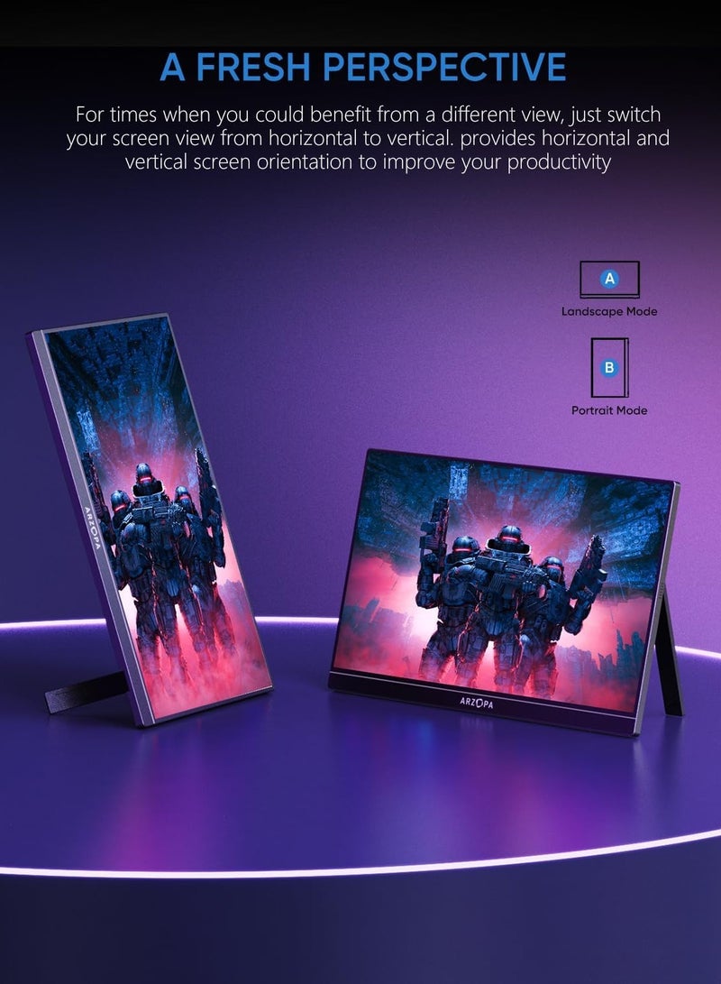 ARZOPA 16.1'' 144Hz Portable Gaming Monitor, 75% sRGB 1080P FHD Kickstand Portable Monitor with HDR, Ultra Slim, Eye Care, External Second Screen for Laptop, PC, PS5, Mac, Xbox, Switch-G1C