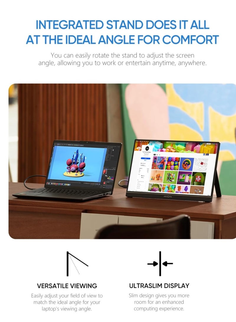 ARZOPA 16.1'' 144Hz Portable Gaming Monitor, 75% sRGB 1080P FHD Kickstand Portable Monitor with HDR, Ultra Slim, Eye Care, External Second Screen for Laptop, PC, PS5, Mac, Xbox, Switch-G1C