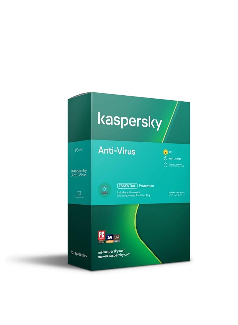 Antivirus Essential Protection 2 Devices-1 Year Antivirus, anti-ransomware Brand: Kaspersky License: 1 Year For 2 Users