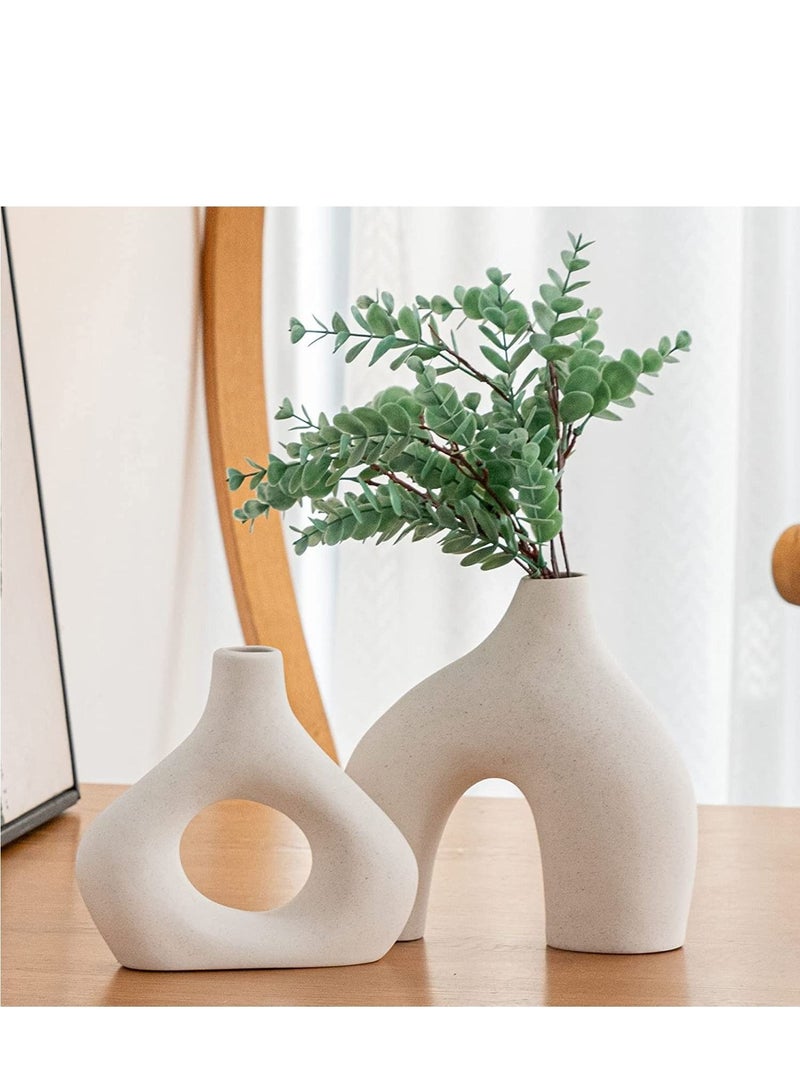 2 Pcs Ceramic Vase for Home Decor, Round Matte Donut Vases, Vases for Living Room Wedding Dinner Table Party Office Bedroom