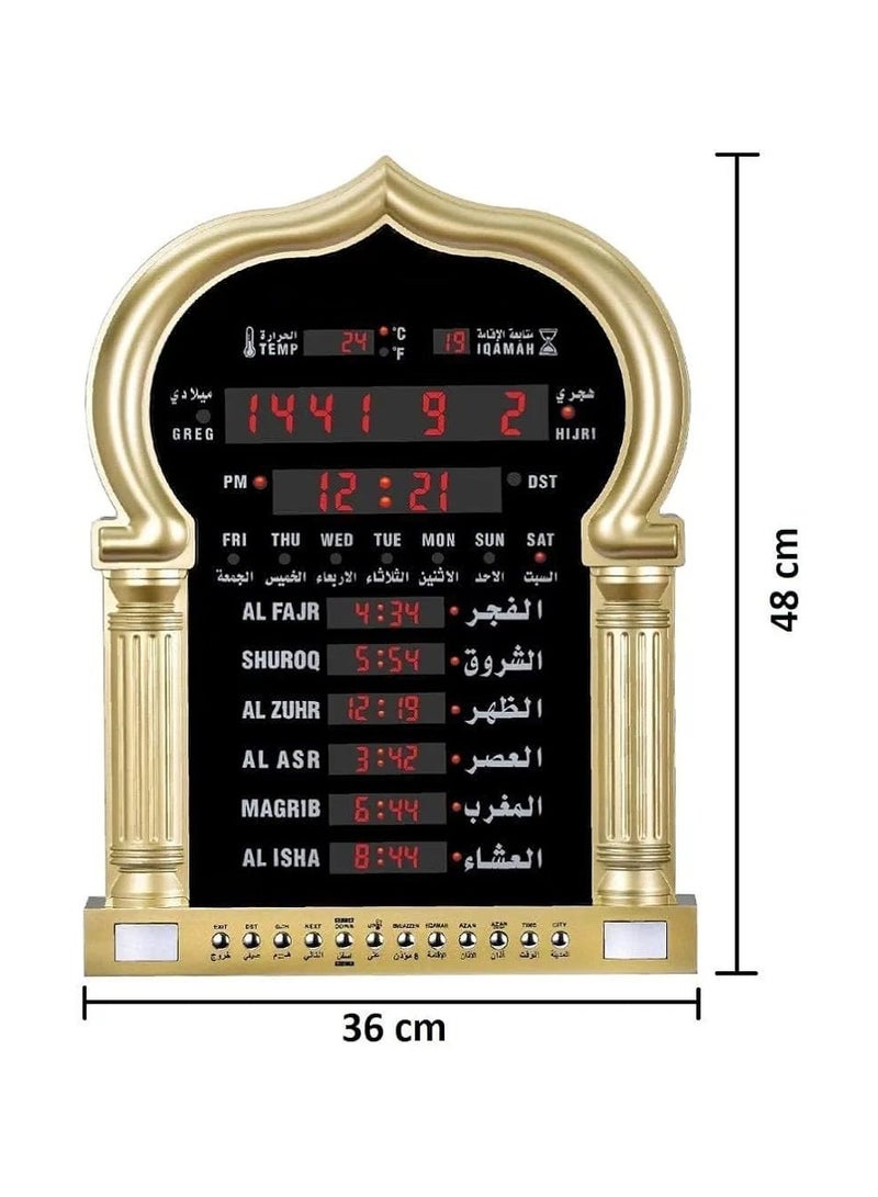 Azan LED Prayer Clock Serves As A Decorative Wall Clock, Perfect For Homes, Offices, Or Mosques. It Functions As A Digital Clock With Prayer Time Reminders.