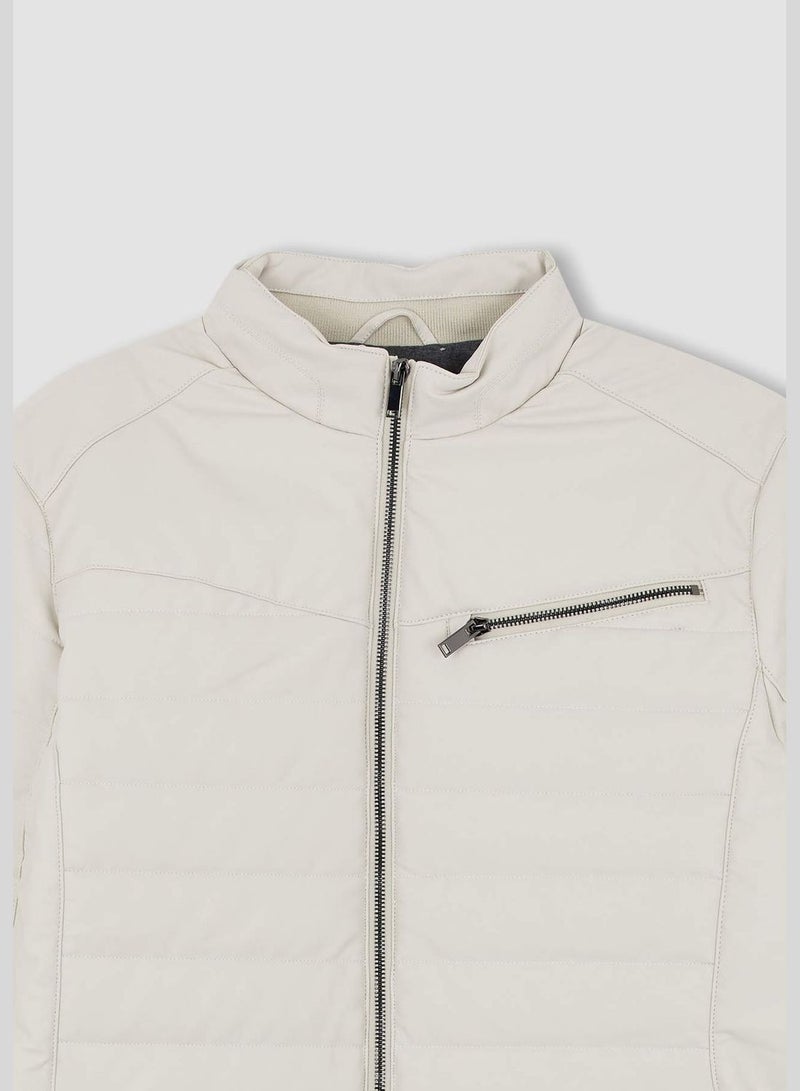 Man Slim Fit Crew Neck PU Jacket